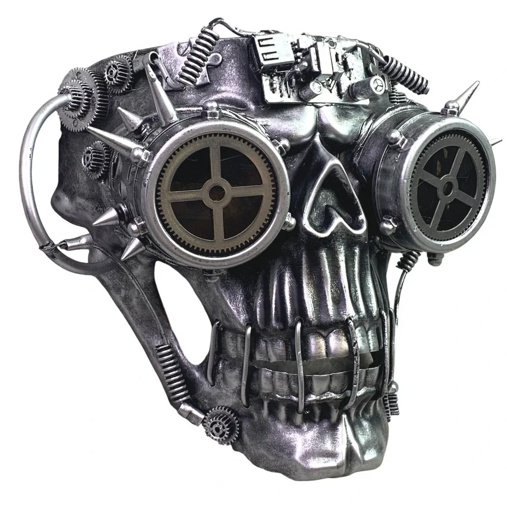 KBW Steampunk Skull Mask Goggles Spikes Silver Halloween Costume Prop Cosplay